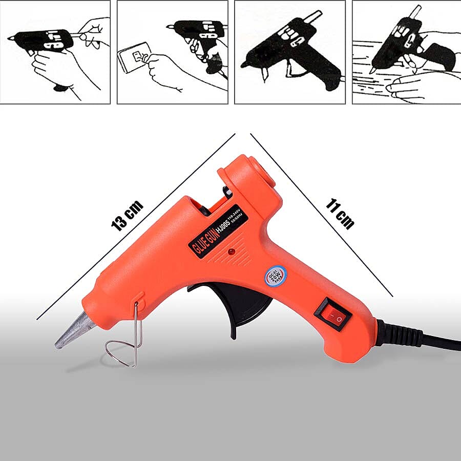 20 Watt Hot Melt Glue Gun Kit with 30pcs Glue Sticks for School DIY Art & Craft Projects and Home Quick Repairs (Size 13x11x3cm) - Red