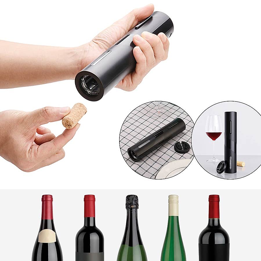 USB Rechargeable Automatic Electric Wine Opener (Size 25x4.8cm) - Black