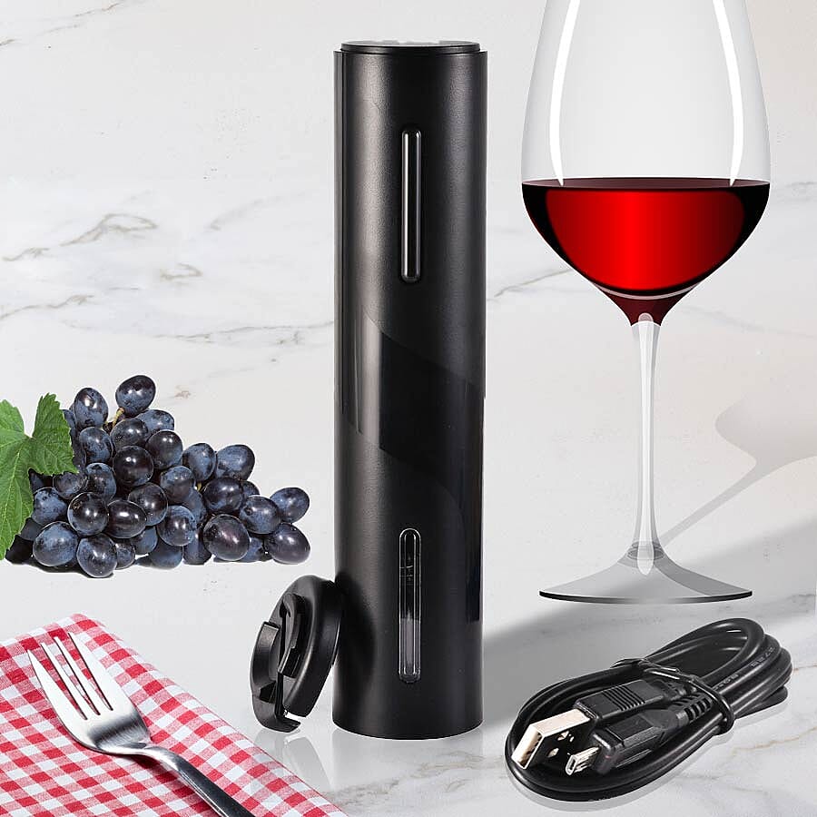 USB Rechargeable Automatic Electric Wine Opener (Size 25x4.8cm) - Black