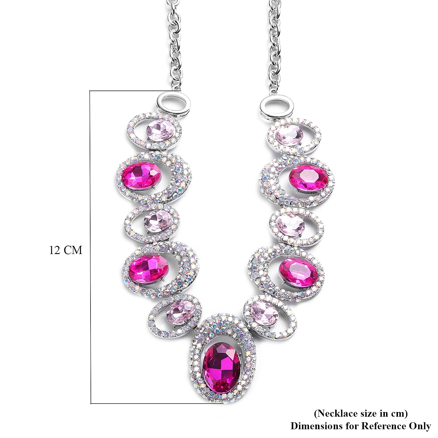 Simulated Pink Tourmaline, Simulated Pink Diamond and Simulated Mystic White Crystal Necklace (Size 22 with Extender) in Silver Tone