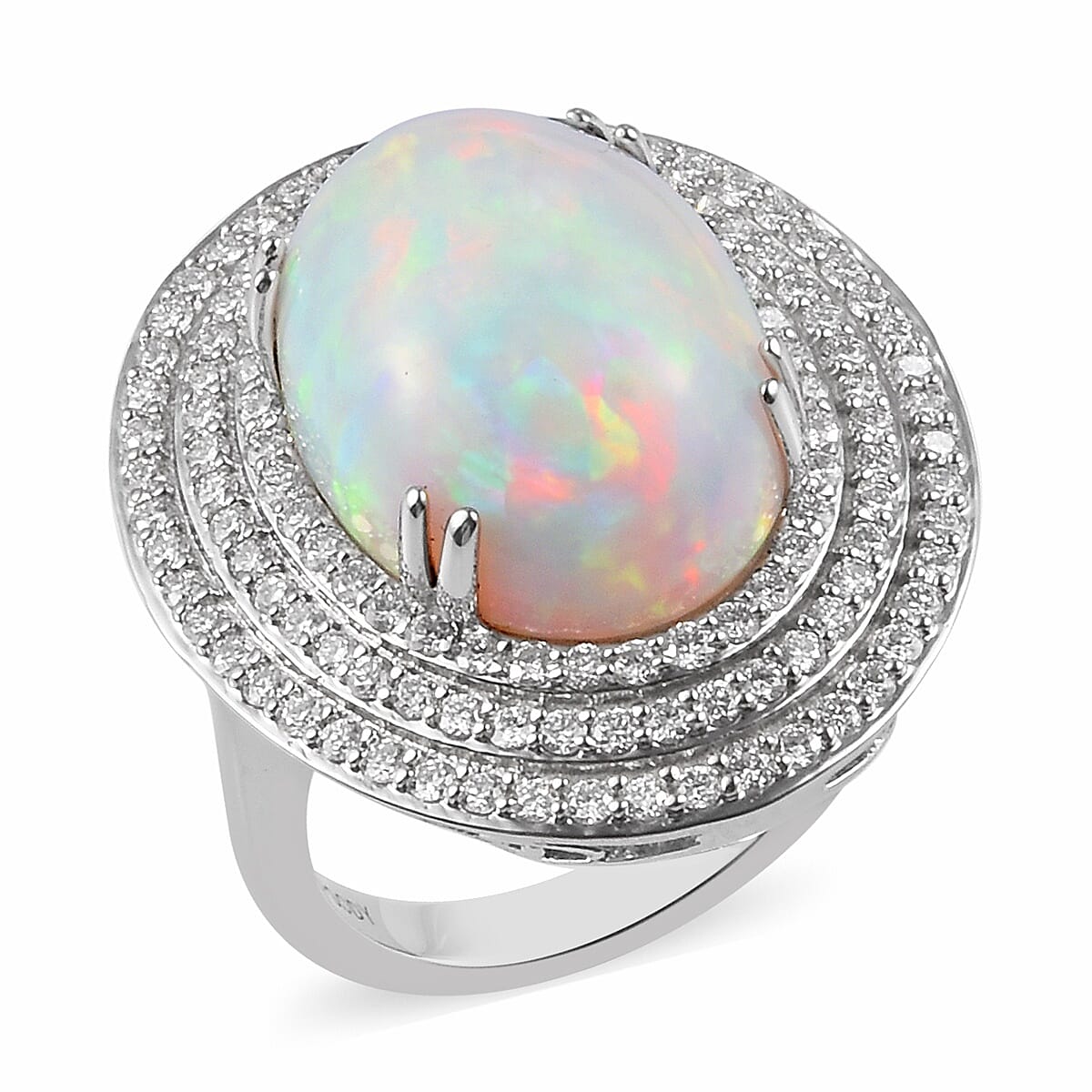 RHAPSODY 950 Platinum AAAA Ethiopian Welo Opal and Diamond Ring 10.50 Ct, Platinum wt 12.00 Gms