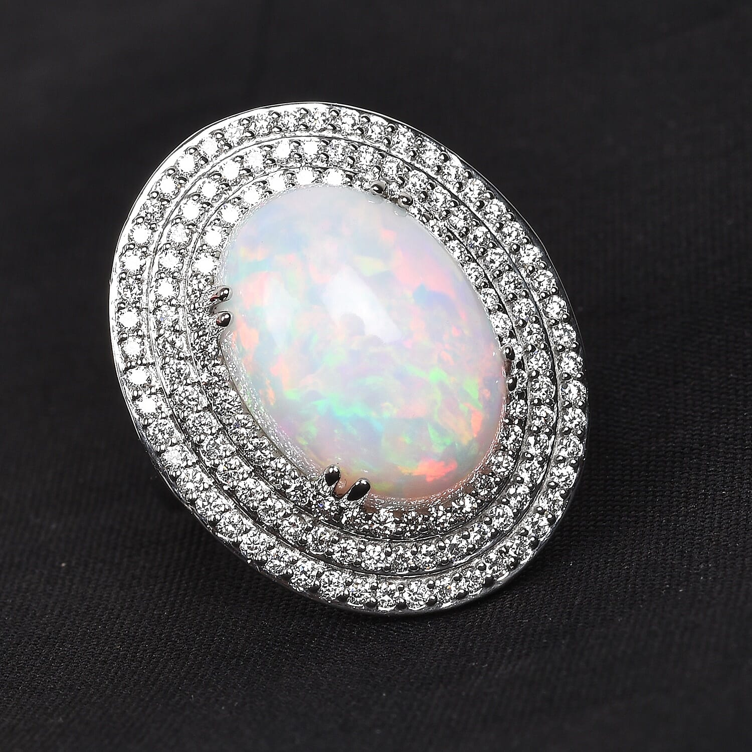 RHAPSODY 950 Platinum AAAA Ethiopian Welo Opal and Diamond Ring 10.50 Ct, Platinum wt 12.00 Gms