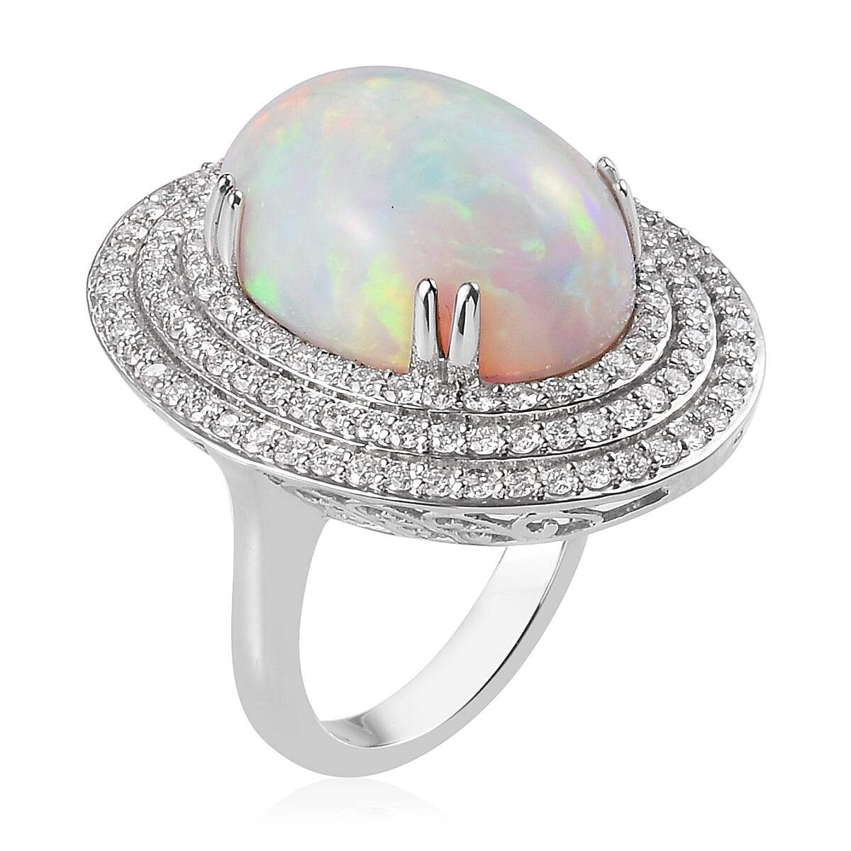 RHAPSODY 950 Platinum AAAA Ethiopian Welo Opal and Diamond Ring 10.50 Ct, Platinum wt 12.00 Gms