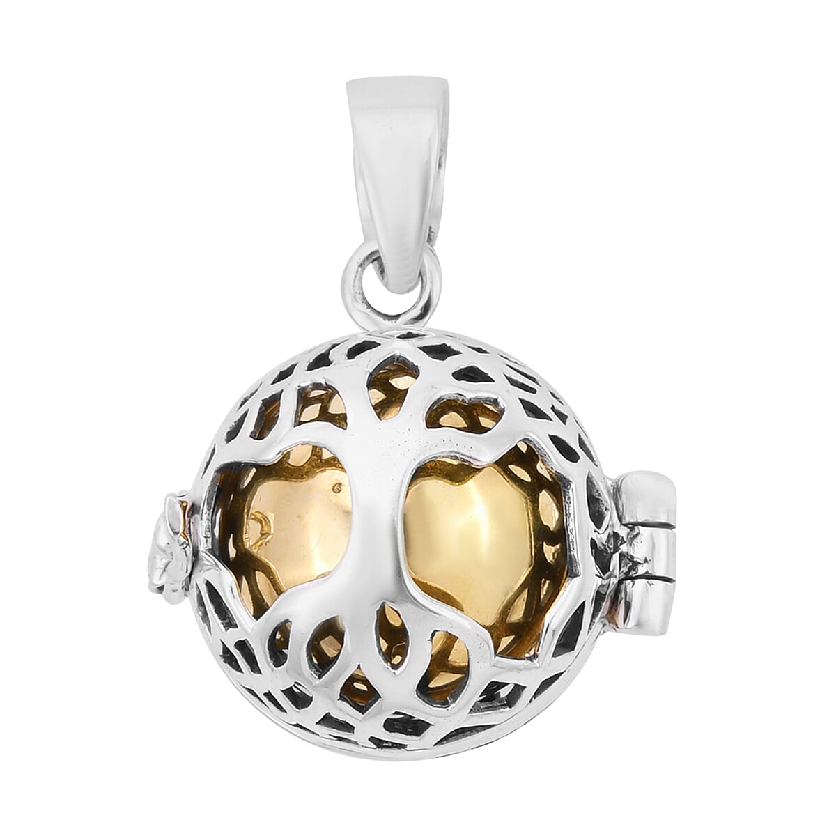 One Time Deal- Yellow Gold Overlay Sterling Silver Tree of Life Harmony Ball Pendant, Silver wt. 7.20 Gms