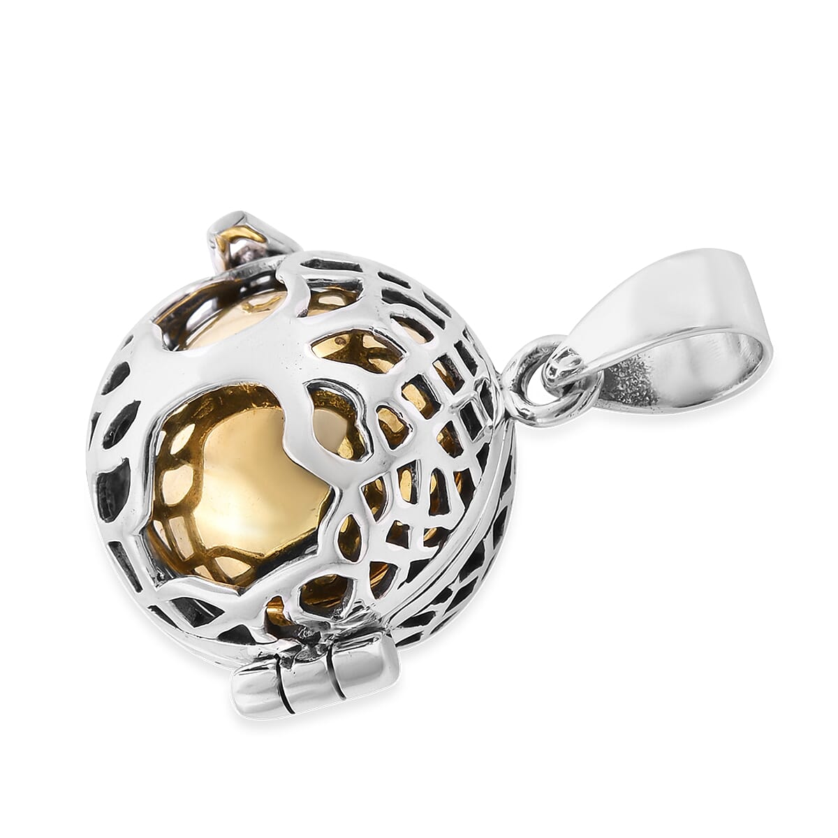 One Time Deal- Yellow Gold Overlay Sterling Silver Tree of Life Harmony Ball Pendant, Silver wt. 7.20 Gms
