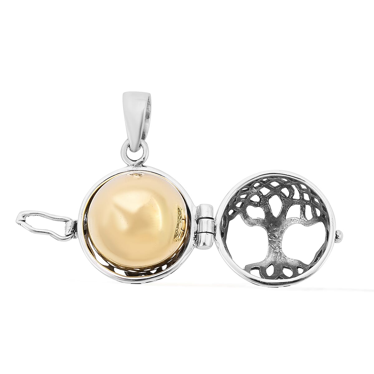 One Time Deal- Yellow Gold Overlay Sterling Silver Tree of Life Harmony Ball Pendant, Silver wt. 7.20 Gms