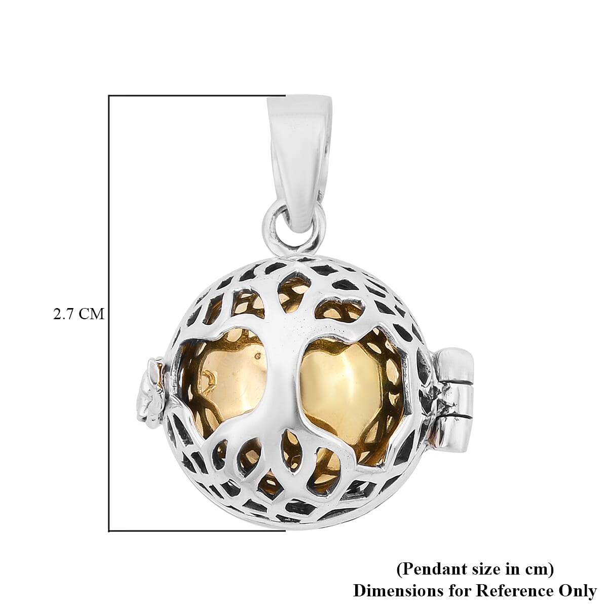One Time Deal- Yellow Gold Overlay Sterling Silver Tree of Life Harmony Ball Pendant, Silver wt. 7.20 Gms