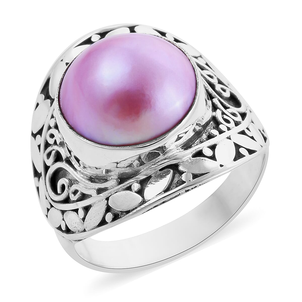 Royal Bali Collection - Pink Mabe Pearl Ring in Sterling Silver, Silver wt 5.75 Gms