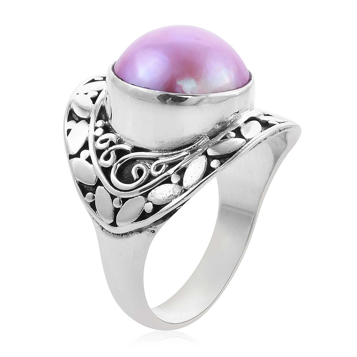 Royal Bali Collection - Pink Mabe Pearl Ring in Sterling Silver, Silver wt 5.75 Gms