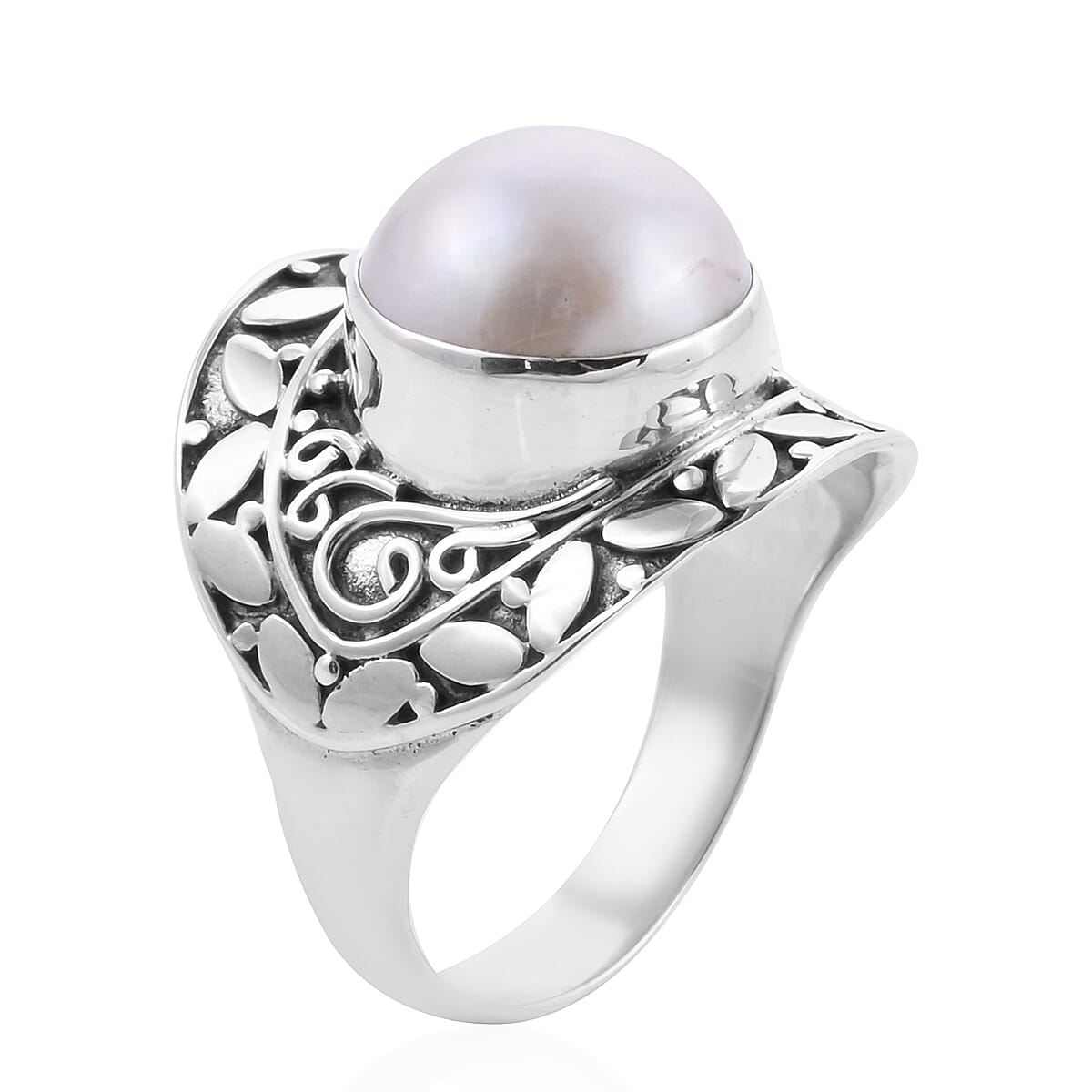 Royal Bali Collection - White Mabe Pearl Ring in Sterling Silver, Silver wt 5.79 Gms