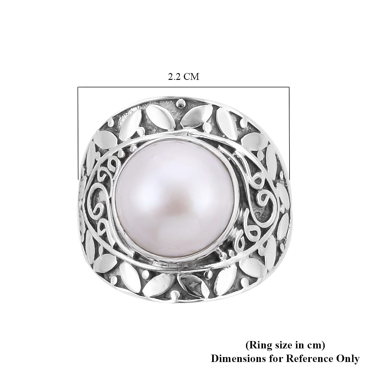 Royal Bali Collection - White Mabe Pearl Ring in Sterling Silver, Silver wt 5.79 Gms
