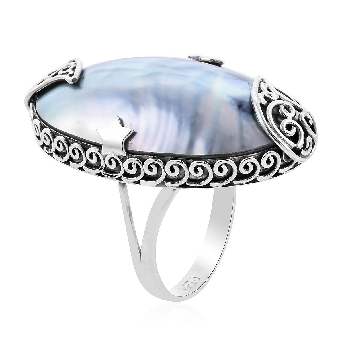 Royal Bali Collection - Blue Mabe Pearl Ring in Sterling Silver, Silver wt 7.39 Gms