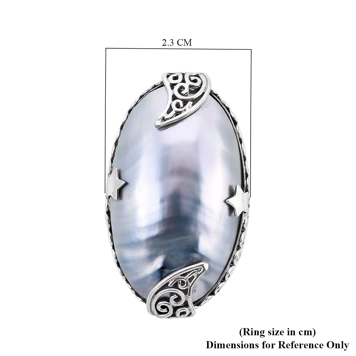 Royal Bali Collection - Blue Mabe Pearl Ring in Sterling Silver, Silver wt 7.39 Gms