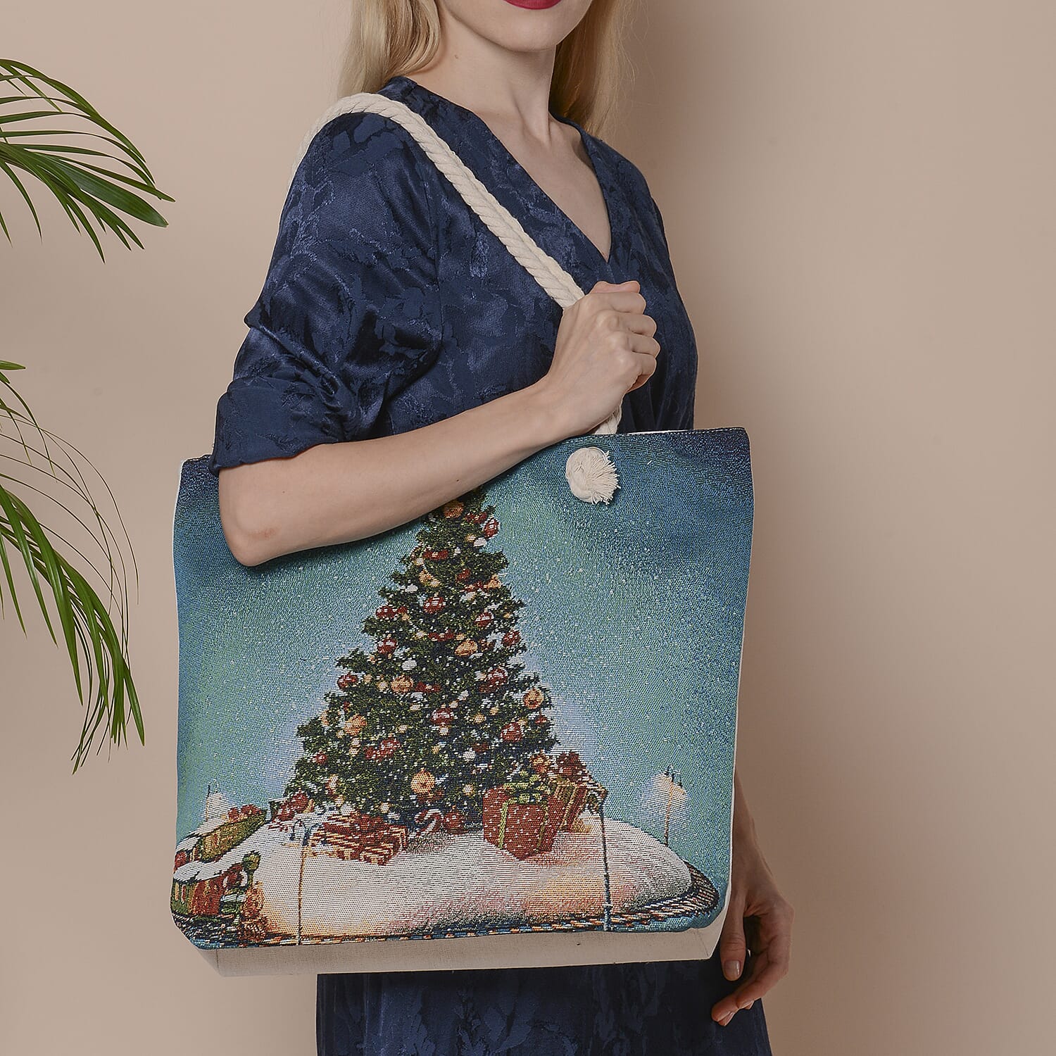 Christmas Collection Christmas Tree Print Jute Tote Bag (Size 42x34x9x37cm) - Multi Colour