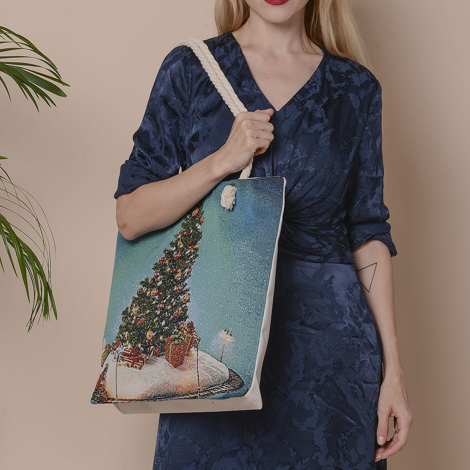 Christmas Collection Christmas Tree Print Jute Tote Bag (Size 42x34x9x37cm) - Multi Colour