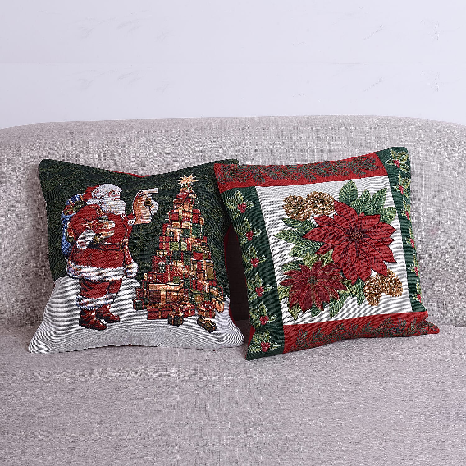 Christams Decoration- 2 Piece Set Cushion Cover (Size 45x45cm) - Santa and Pine Cone