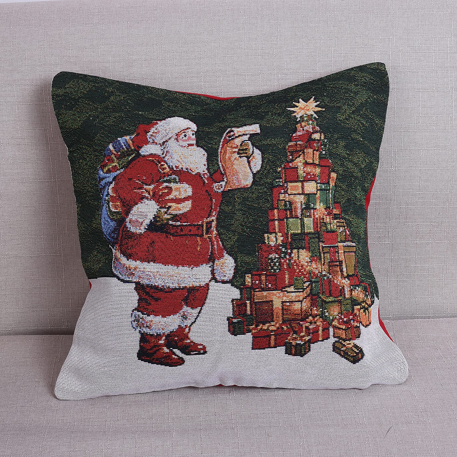 Christams Decoration- 2 Piece Set Cushion Cover (Size 45x45cm) - Santa and Pine Cone
