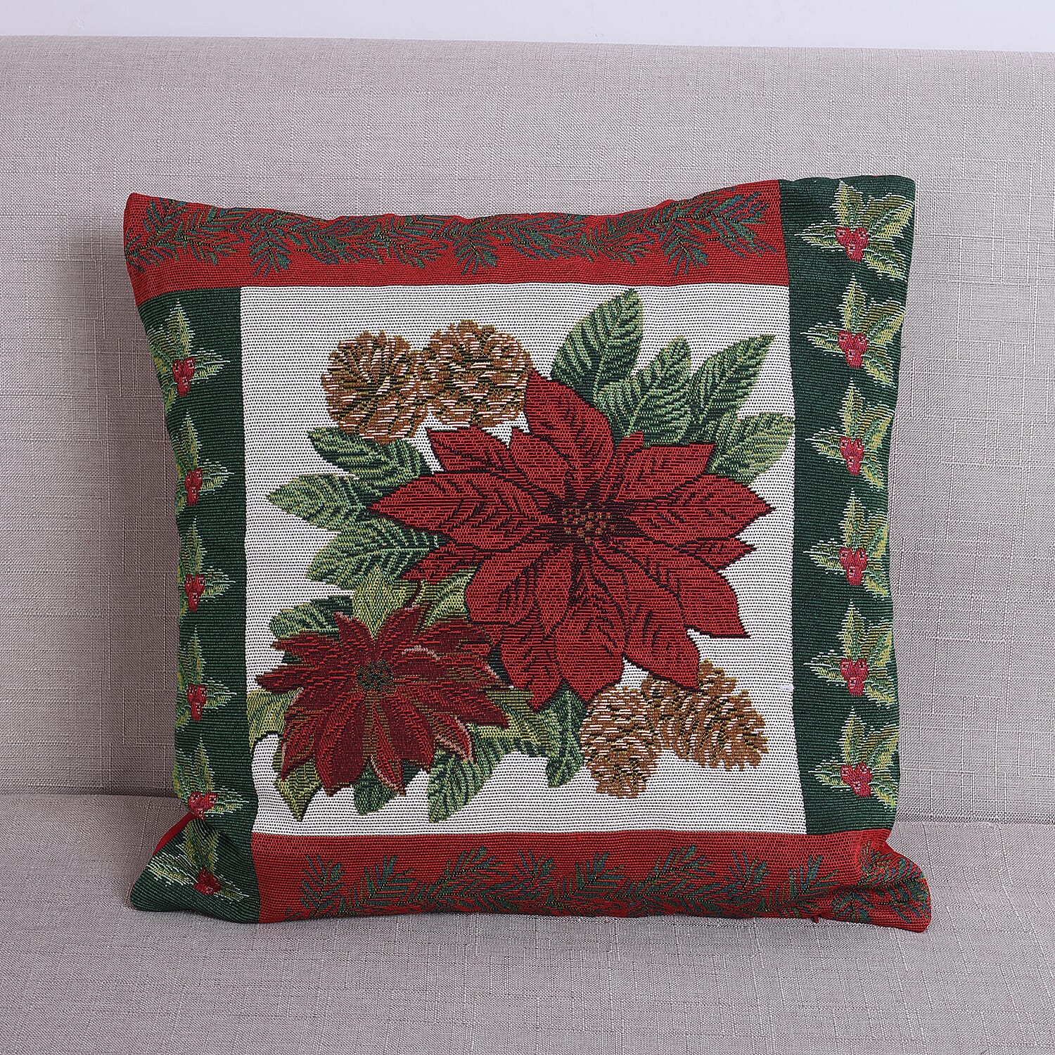 Christams Decoration- 2 Piece Set Cushion Cover (Size 45x45cm) - Santa and Pine Cone