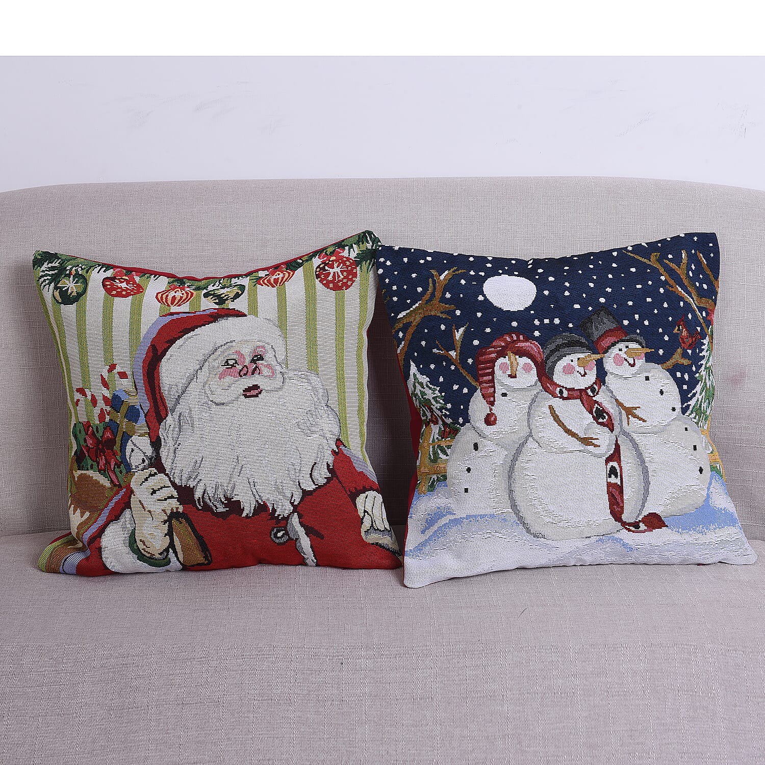 Christams Decoration- 2 Piece Set Cushion Cover (Size 45x45cm) - Three Snowman and Santa