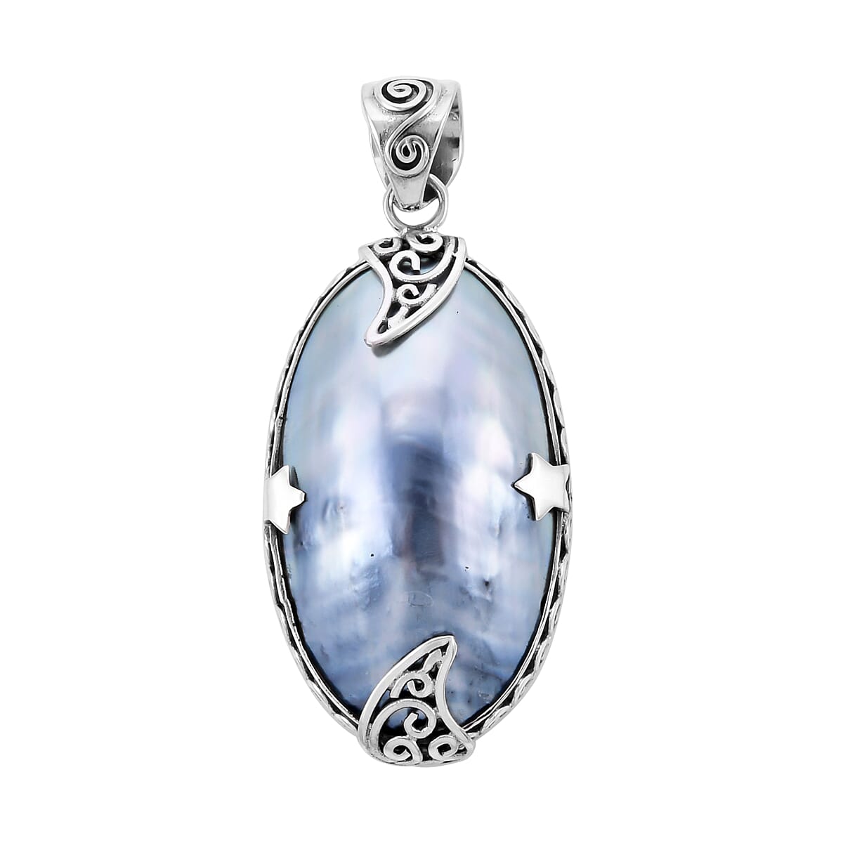 Royal Bali Collection - Blue Mabe Pearl Pendant in Sterling Silver, Silver wt 5.74 Gms