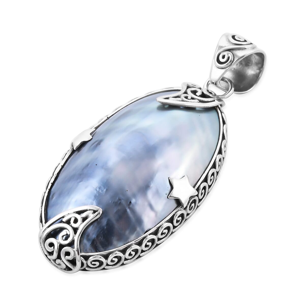 Royal Bali Collection - Blue Mabe Pearl Pendant in Sterling Silver, Silver wt 5.74 Gms