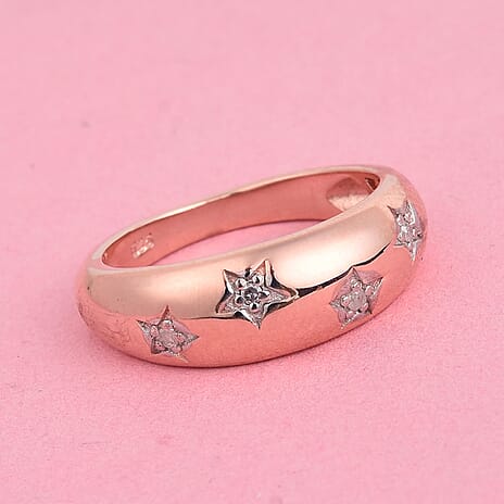 Diamond Star Dome Ring in Rose Gold Overlay Sterling Silver