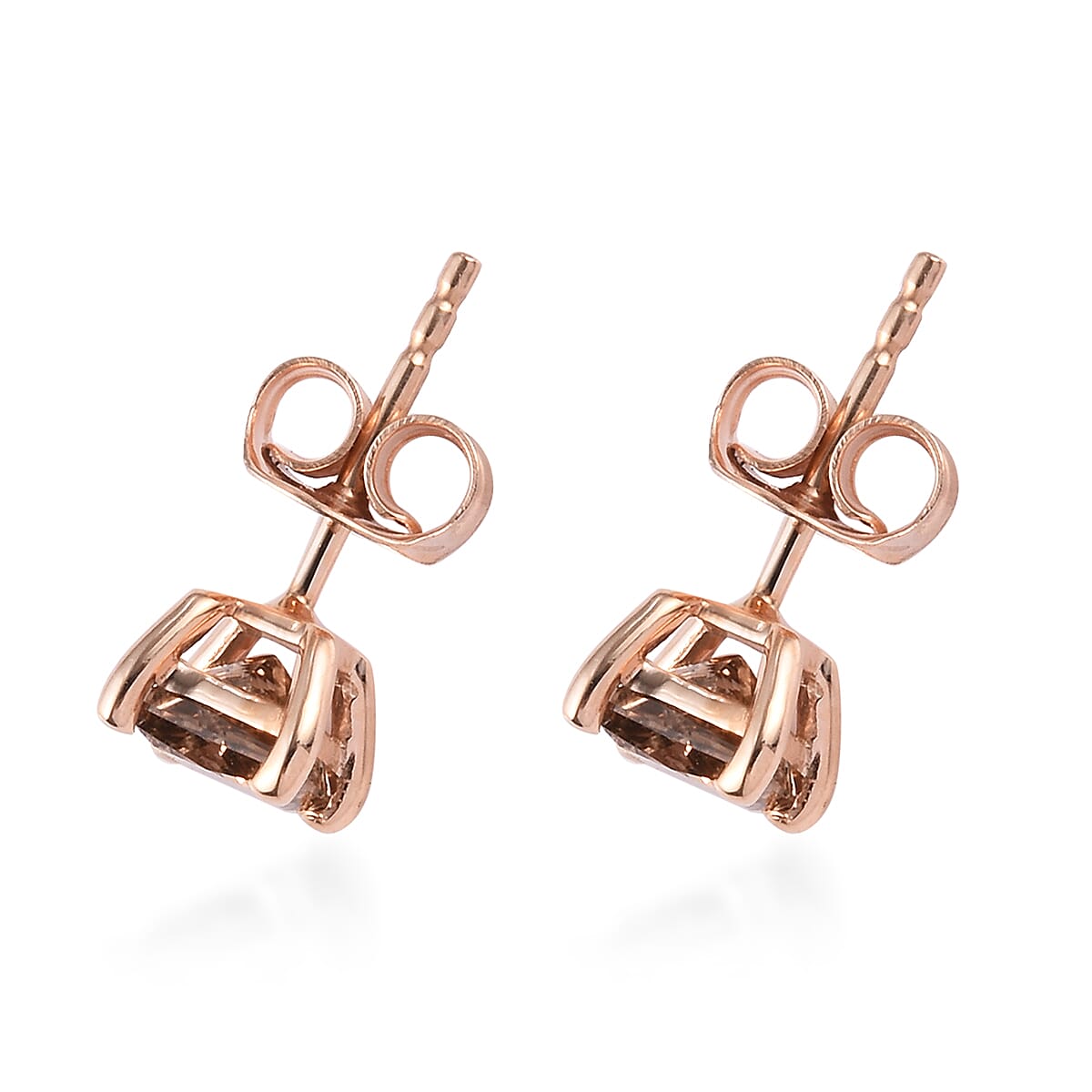 9K Rose Gold SGL Certified Natural Champagne Diamond (I3) Stud Earrings (with Push Back) 1.00 Ct.