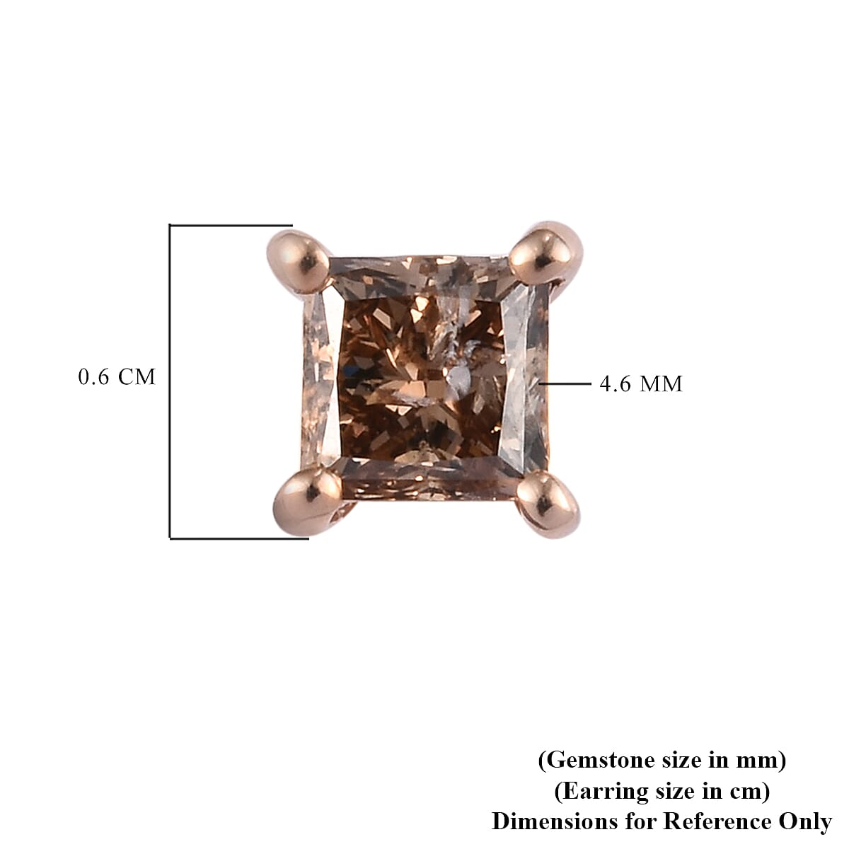 9K Rose Gold SGL Certified Natural Champagne Diamond (I3) Stud Earrings (with Push Back) 1.00 Ct.
