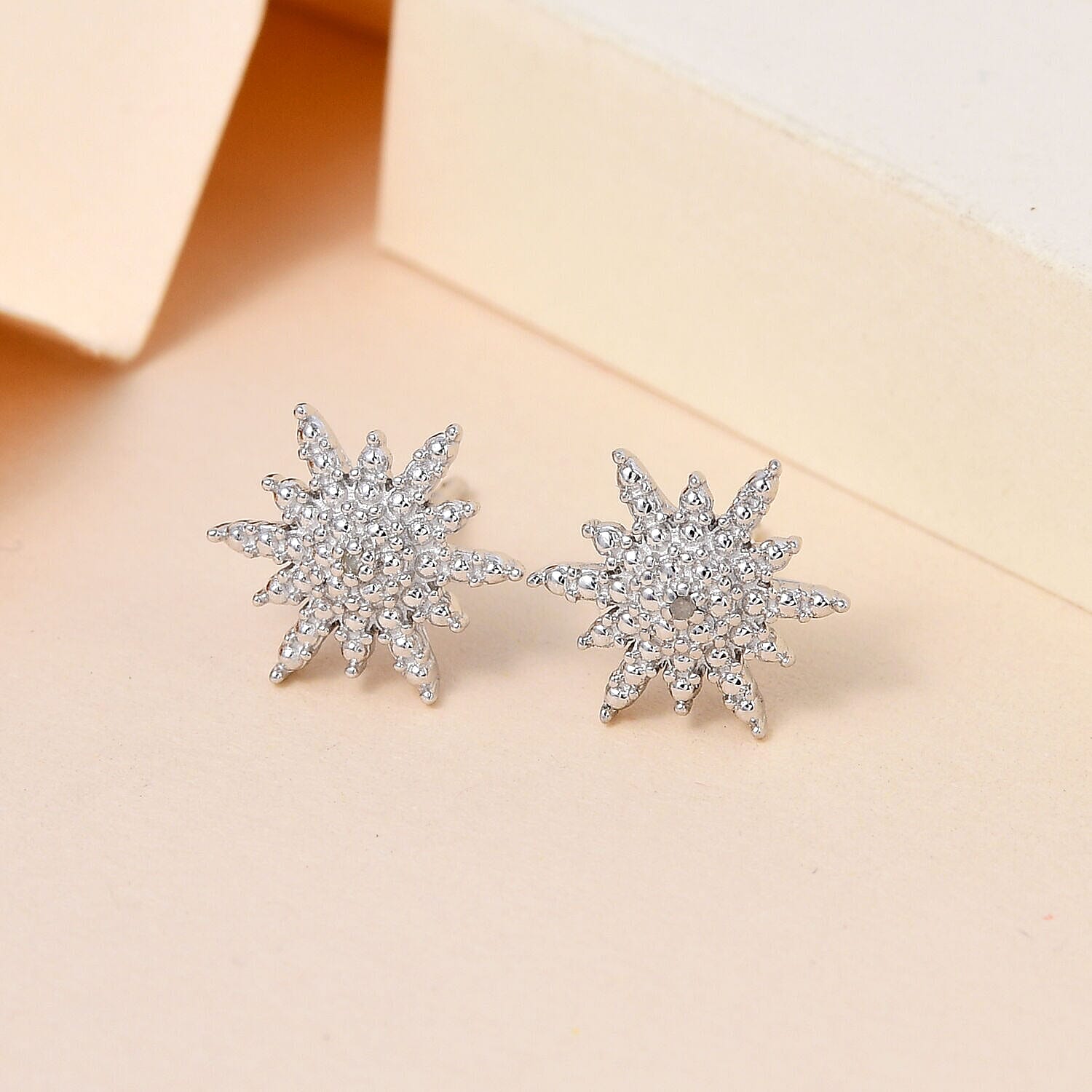 Diamond Starburst Stud Earrings in Platinum Overlay Sterling Silver