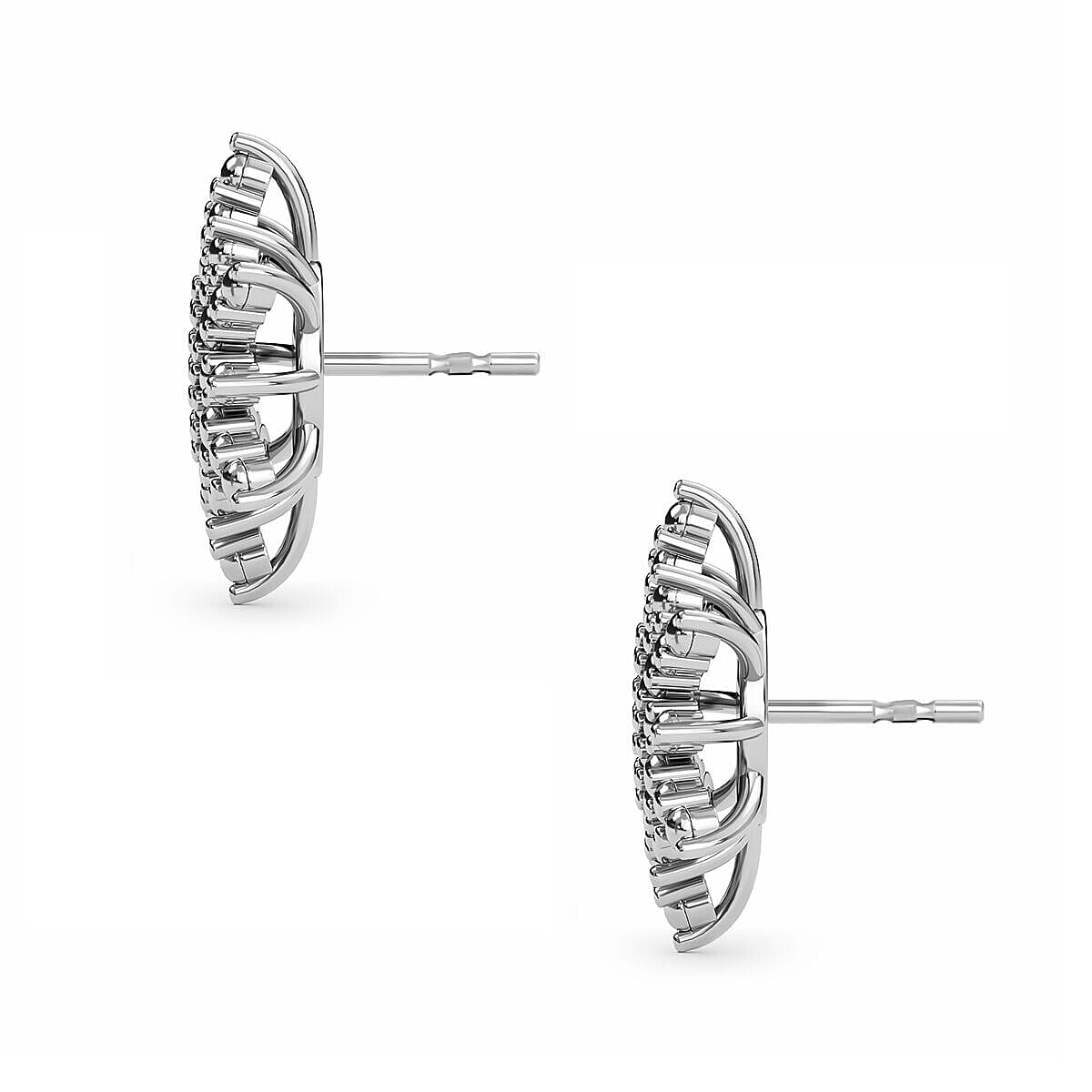 Diamond Starburst Stud Earrings in Platinum Overlay Sterling Silver