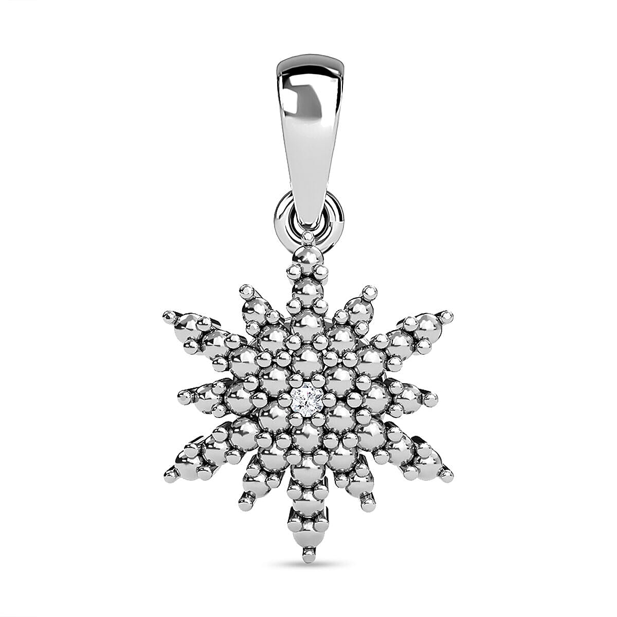 Diamond Starburst Pendant (with Clasp) in Platinum Overlay Sterling Silver