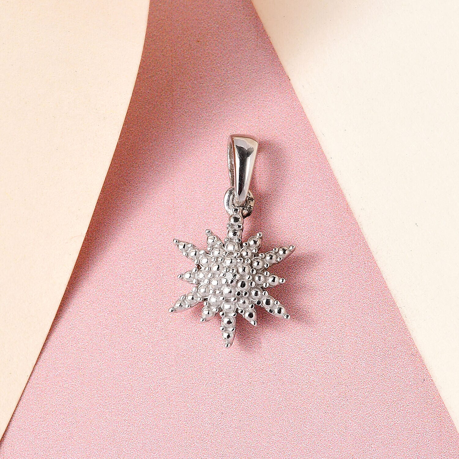 Diamond Starburst Pendant (with Clasp) in Platinum Overlay Sterling Silver