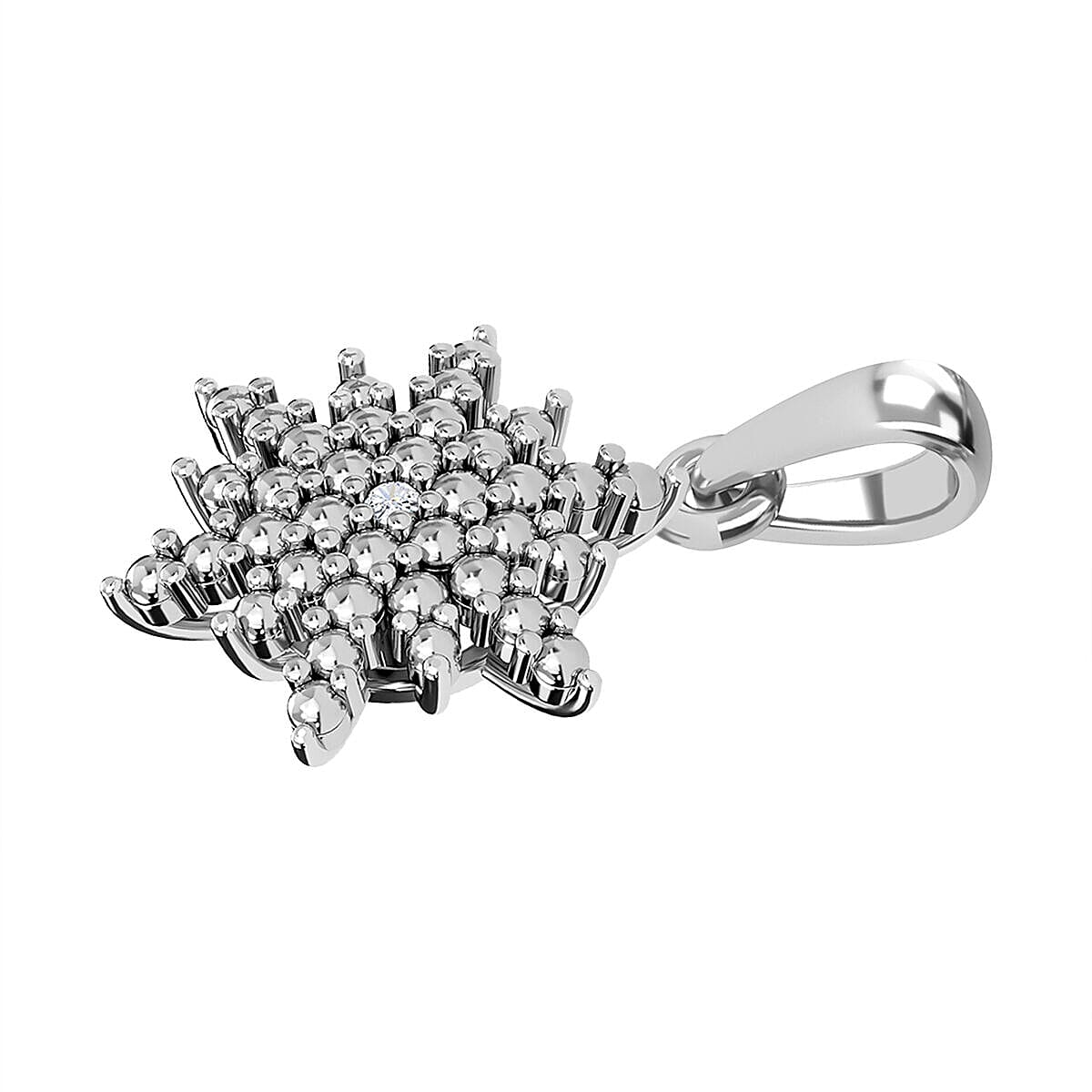 Diamond Starburst Pendant (with Clasp) in Platinum Overlay Sterling Silver