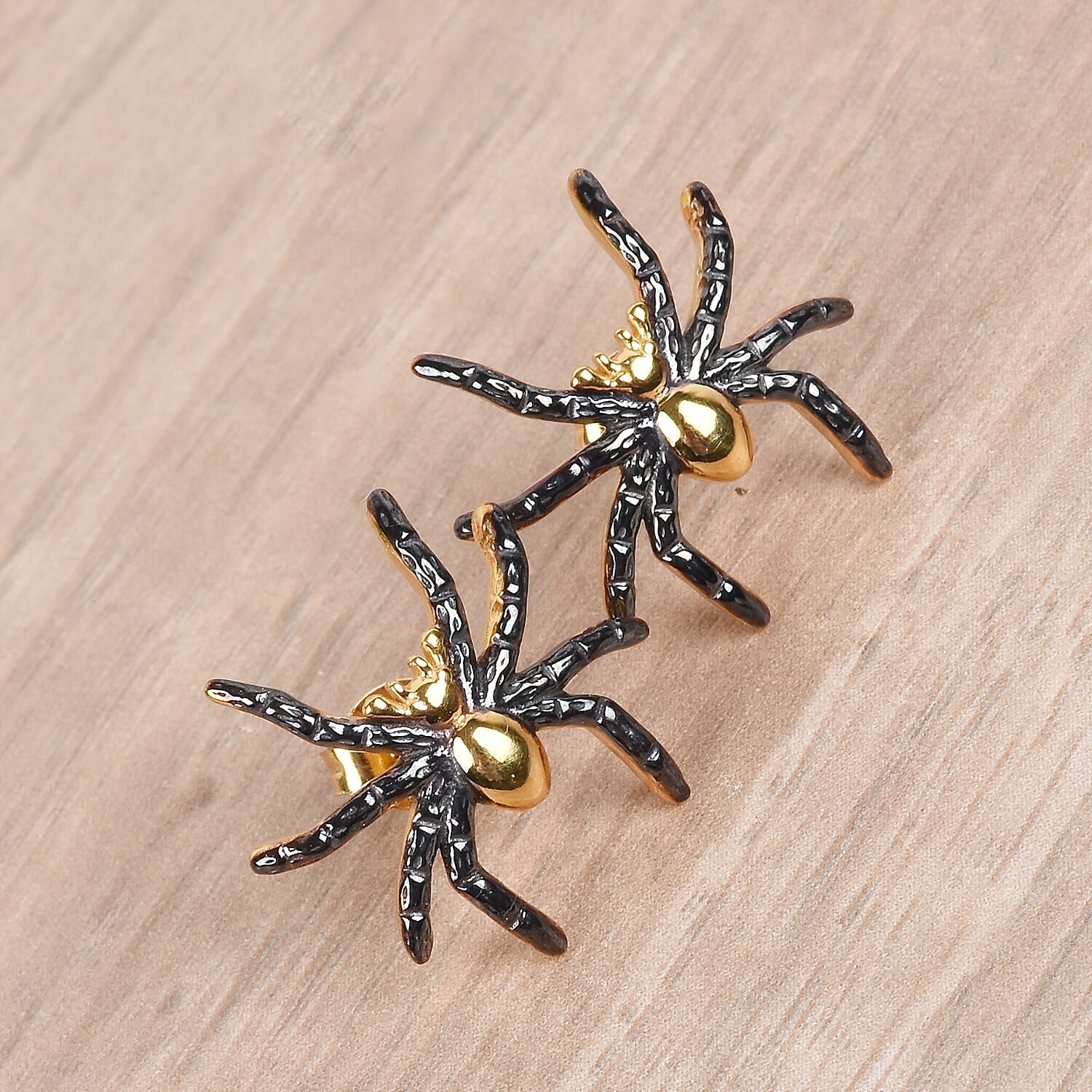 14K Gold and Black Overlay Sterling Silver Spider Earrings (with Push Back)
