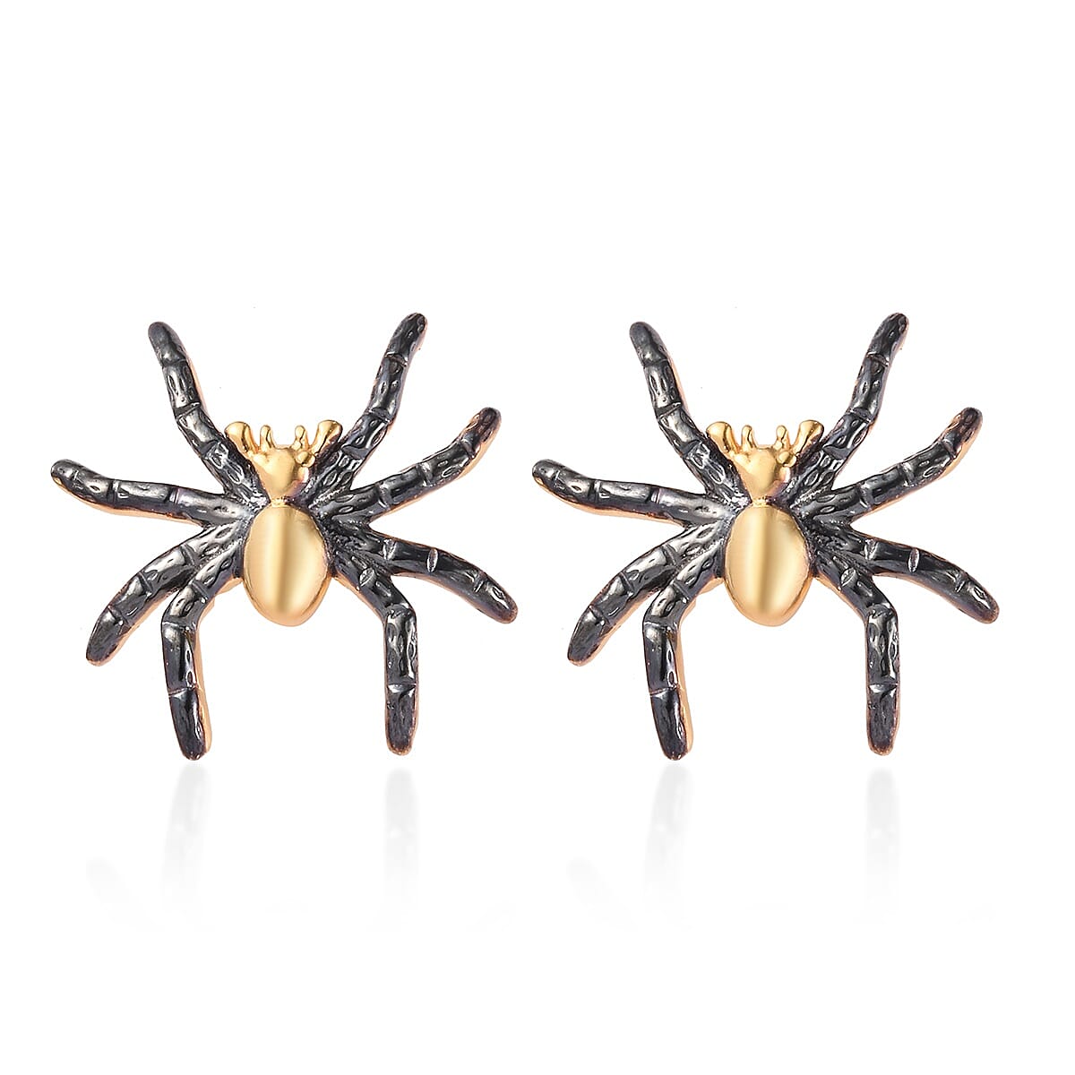 14K Gold and Black Overlay Sterling Silver Spider Earrings (with Push Back)