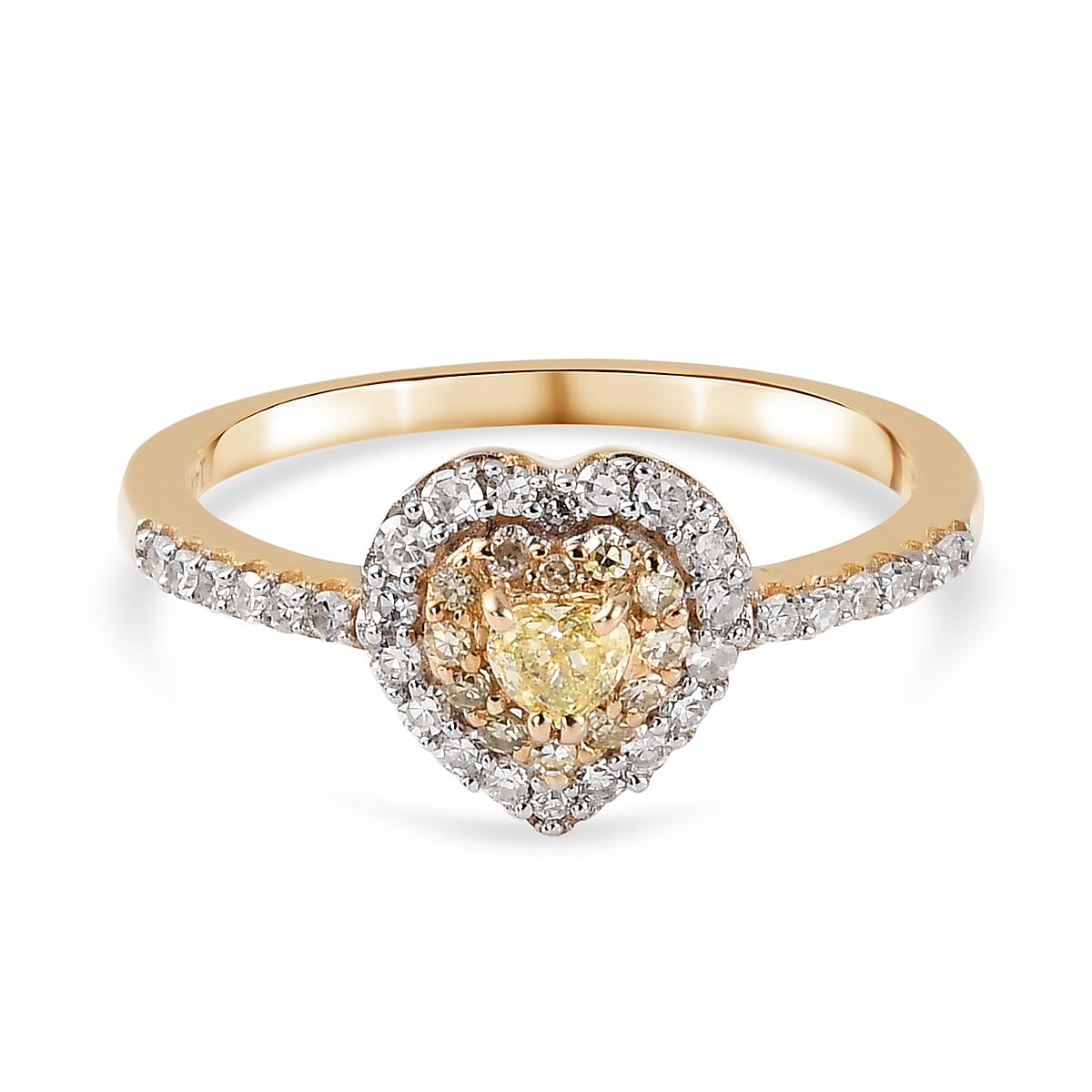 14K Yellow Gold Natural Yellow Diamond and White Diamond Heart Ring 0.50 Ct.