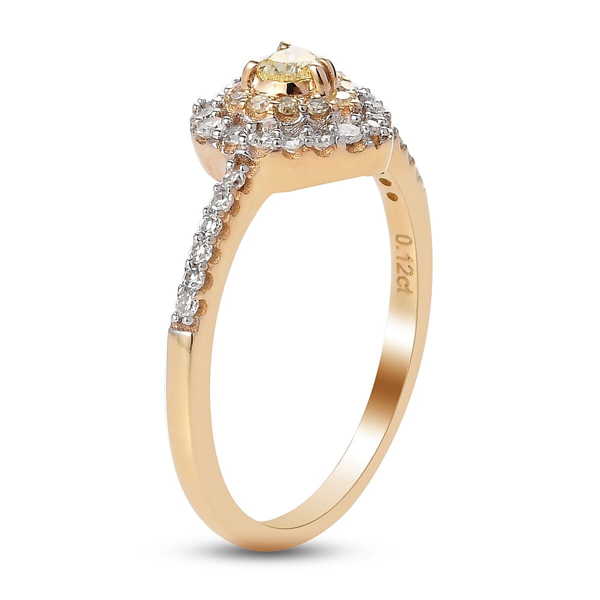 14K Yellow Gold Natural Yellow Diamond and White Diamond Heart Ring 0.50 Ct.
