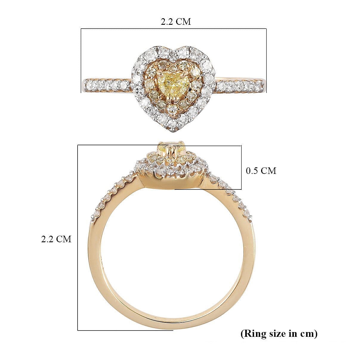 14K Yellow Gold Natural Yellow Diamond and White Diamond Heart Ring 0.50 Ct.