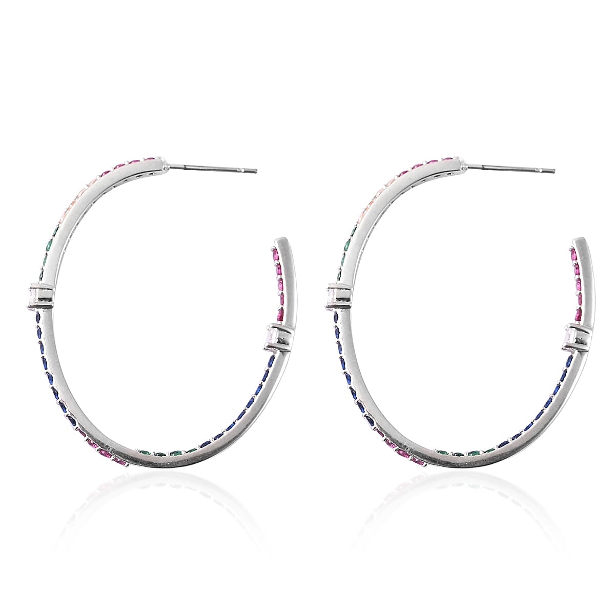Simulated Rainbow Sapphire Earrings (with Push Back) in Silver Tone