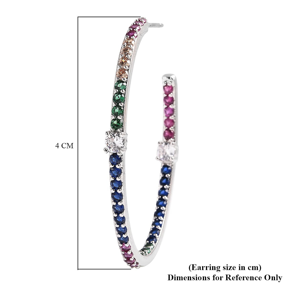 Simulated Rainbow Sapphire Earrings (with Push Back) in Silver Tone