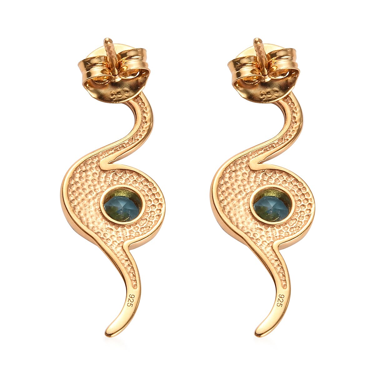 Ratanakiri Blue Zircon Snake Earrings (with Push Back) in 14K Gold Overlay Sterling Silver 1.00 Ct.