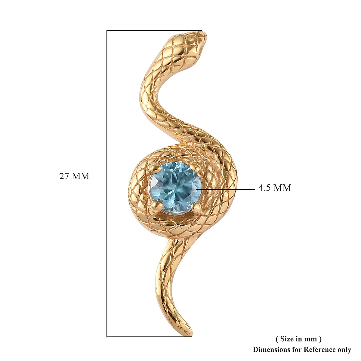Ratanakiri Blue Zircon Snake Earrings (with Push Back) in 14K Gold Overlay Sterling Silver 1.00 Ct.