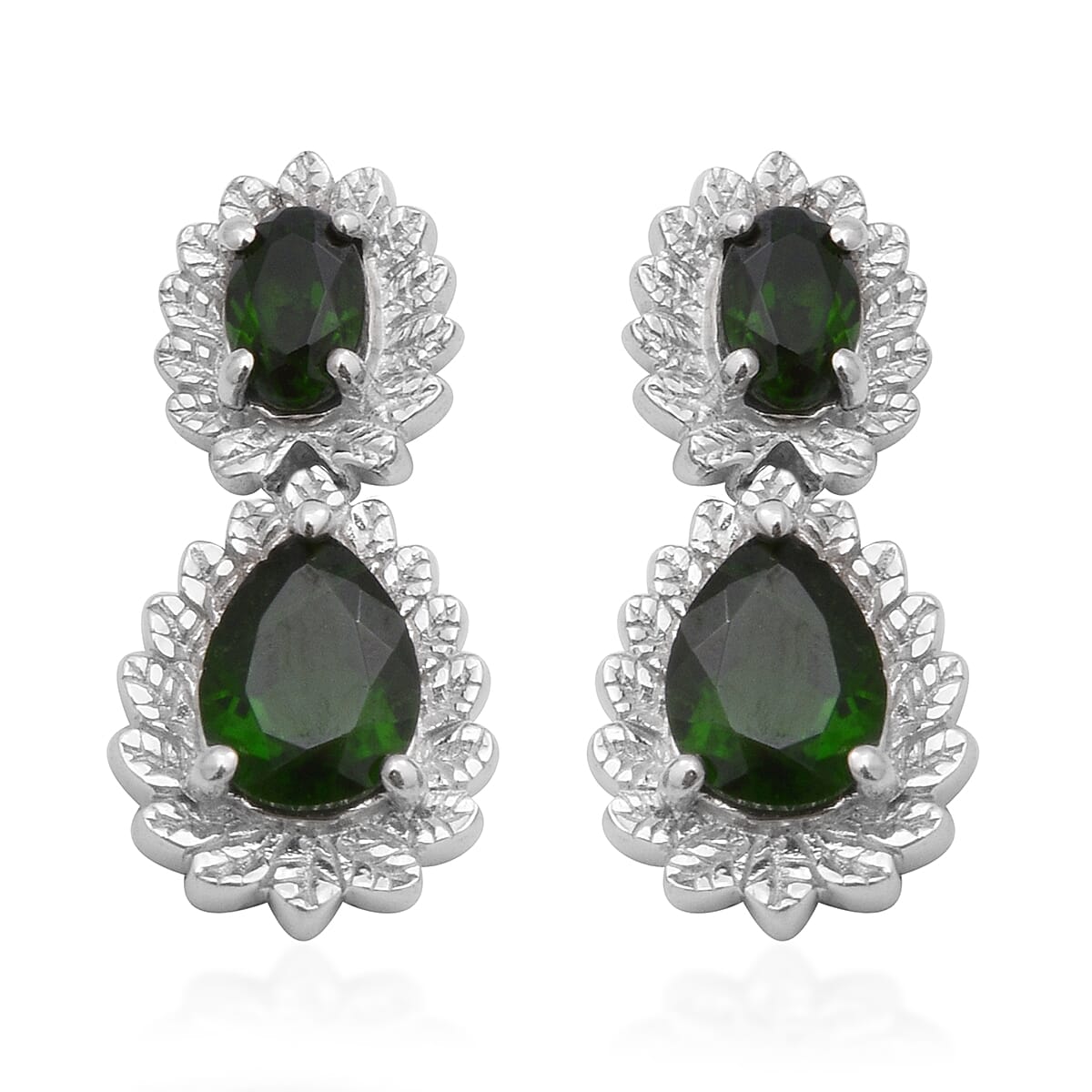 Chrome Diopside Earrings (with Push Back) in Rhodium Overlay Sterling Silver 3.27 Ct.