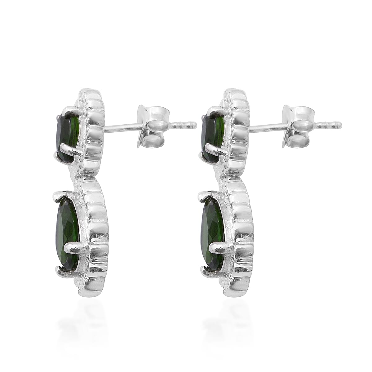 Chrome Diopside Earrings (with Push Back) in Rhodium Overlay Sterling Silver 3.27 Ct.