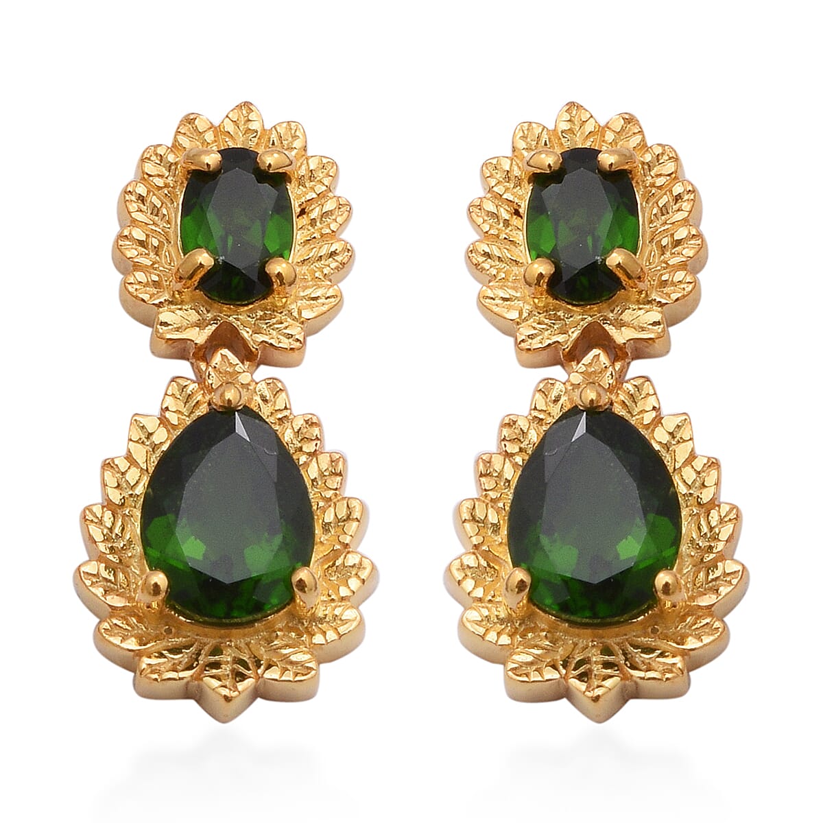 Chrome Diopside Earrings (with Push Back) in Yellow Gold Overlay Sterling Silver 3.27 Ct.