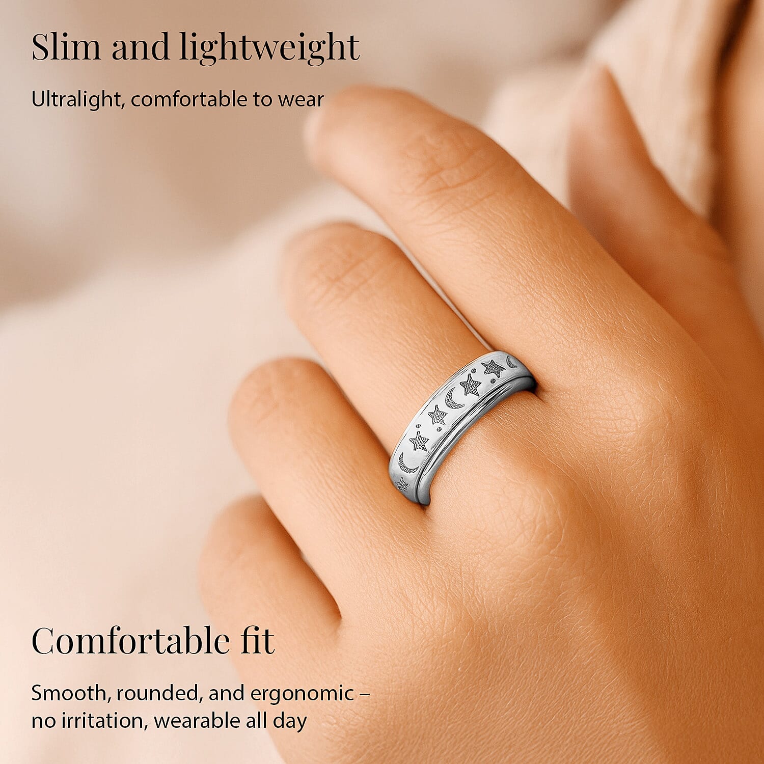 Sterling Silver Fidget Spinner Band Anxiety Stress Reliever Ring for Men and Women