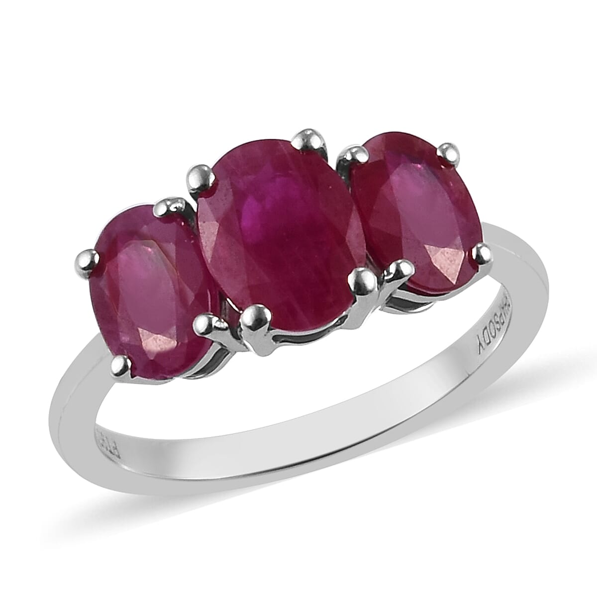 RHAPSODY 950 Platinum AAAA Ruby 3-Stone Ring 3.75 Ct, Platinum wt. 4.26 Gms