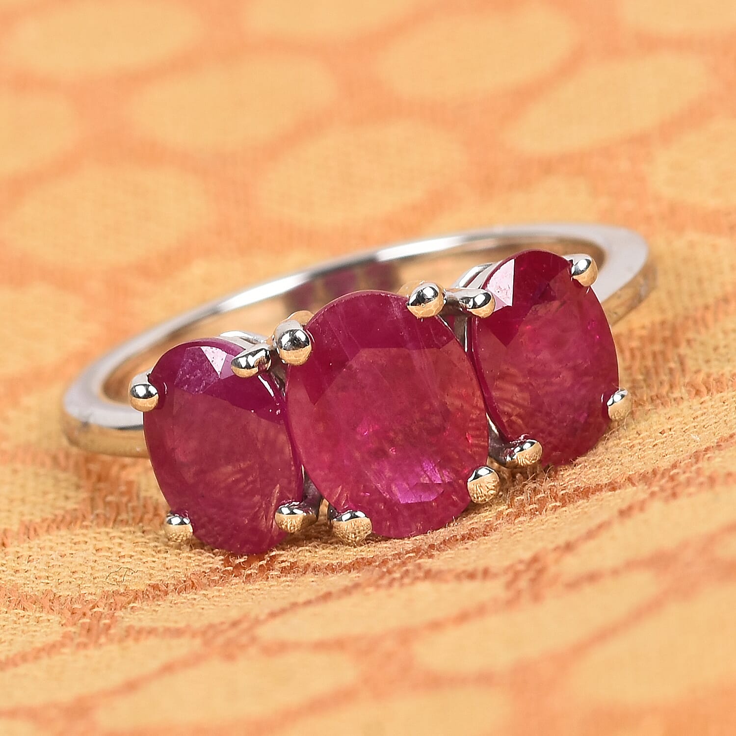 RHAPSODY 950 Platinum AAAA Ruby 3-Stone Ring 3.75 Ct, Platinum wt. 4.26 Gms