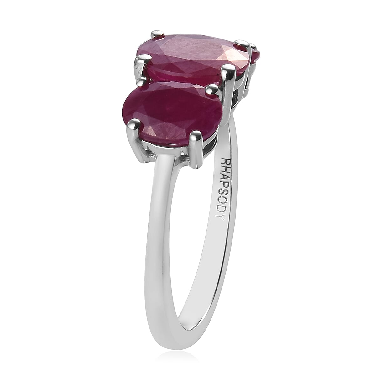 RHAPSODY 950 Platinum AAAA Ruby 3-Stone Ring 3.75 Ct, Platinum wt. 4.26 Gms