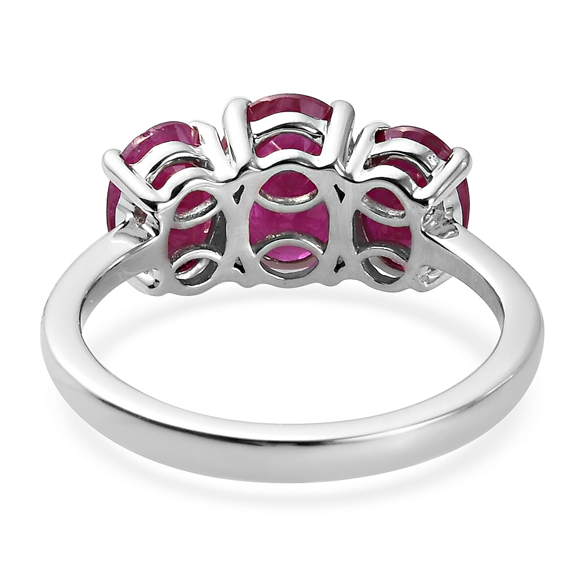 RHAPSODY 950 Platinum AAAA Ruby 3-Stone Ring 3.75 Ct, Platinum wt. 4.26 Gms